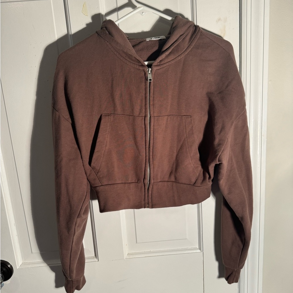 Brown Cropped Zip Up